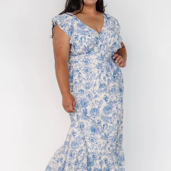 NWT Baltic Born Hampton Tie Back Chinoiserie Toile Blue White Maxi Dress Sz 1XL - Picture 1 of 12